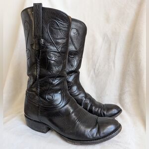 Mens Lucchese Western Embroidered Black Leather Cowboy Boots Size 9.5 EE